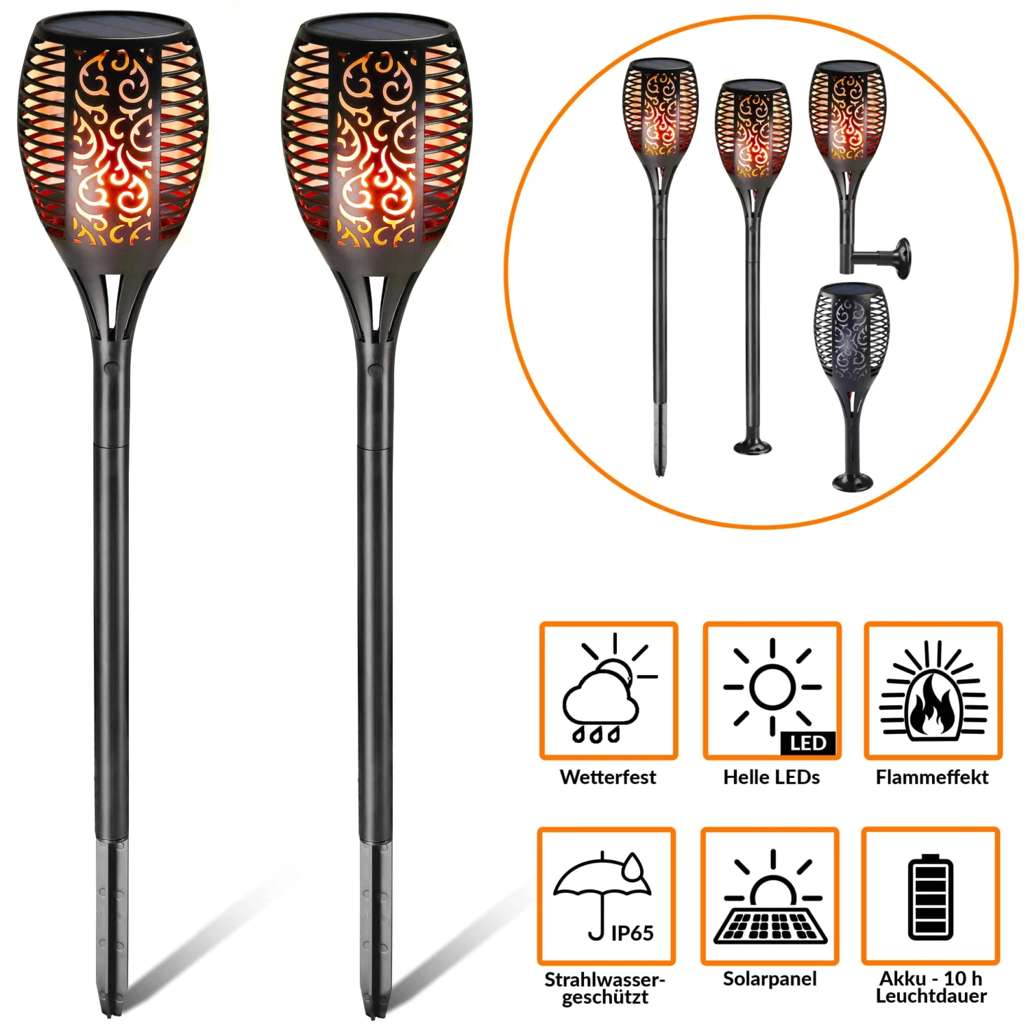 LED Solar-Gartenfackel 2er-Set Flammenlicht 3 LED Solar-Gartenfackel 2er-Set Flammenlicht
