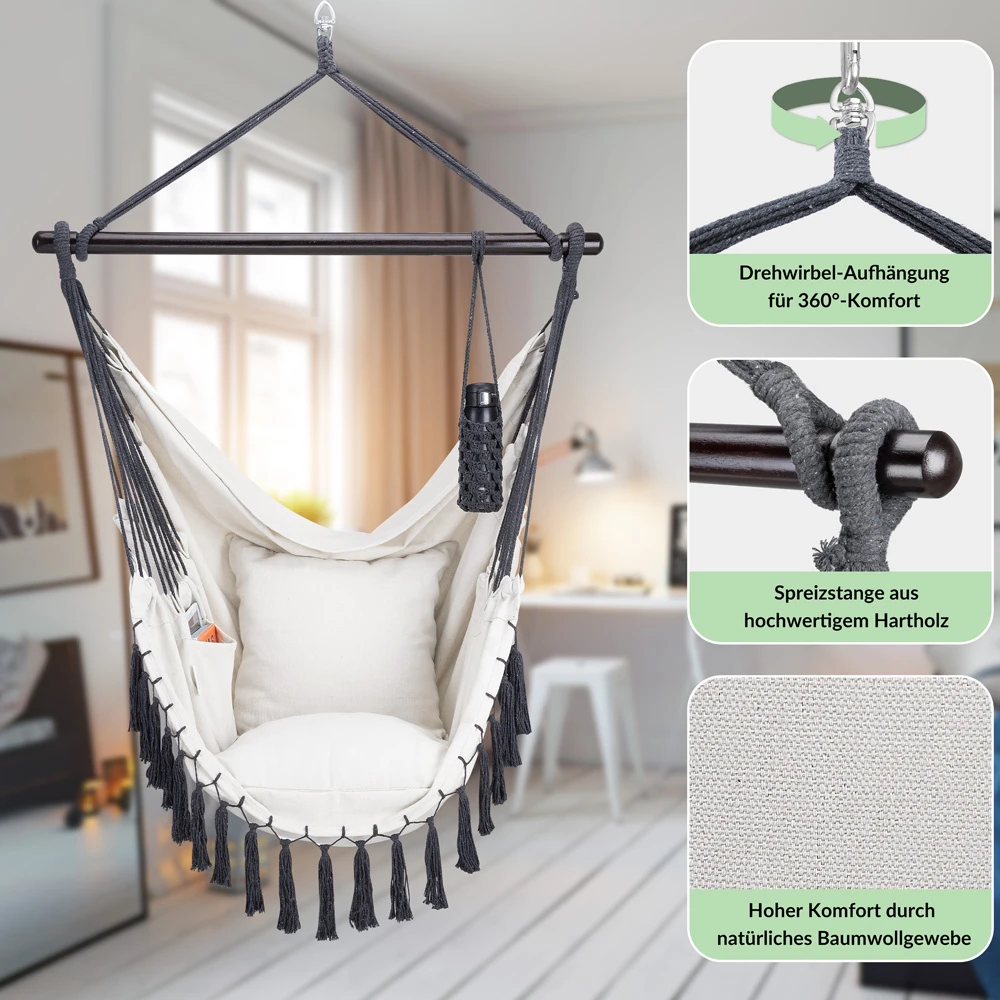 Hängesessel Creme 170x100x150cm 7 Hängesessel Creme 170x100x150cm – Bild 5