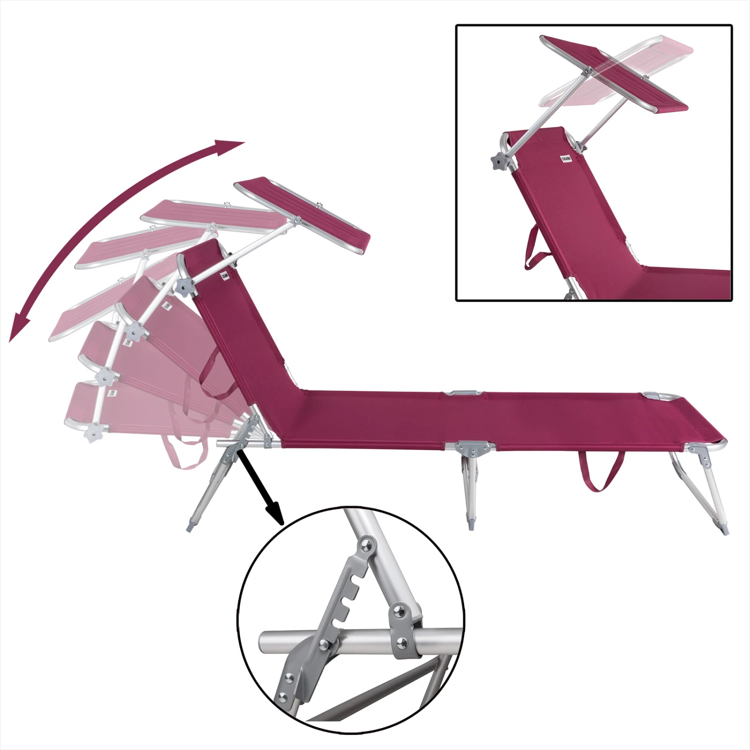 Sonnenliege Ibiza 2er-Set Rot Alu Mit Sonnendach 6 Sonnenliege Ibiza 2er-Set Rot Alu Mit Sonnendach – Bild 4
