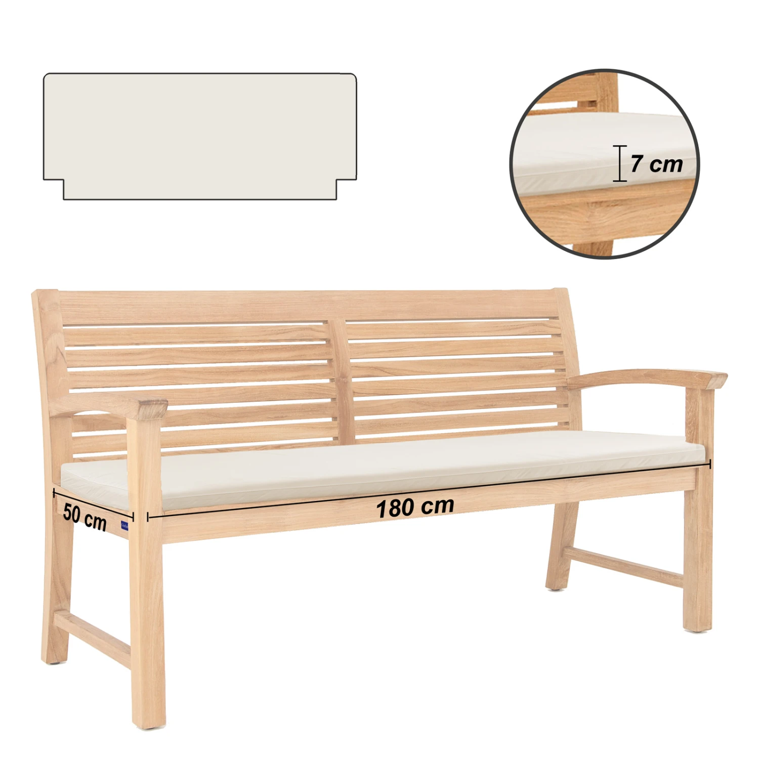 Bankauflage Toscana Weiß 180x50x7cm 4 Bankauflage Toscana Weiß 180x50x7cm – Bild 2