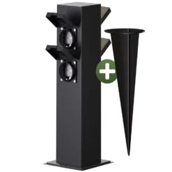 Gartensteckdose Schwarz 4er-Stecker 38x12,5x12,5cm