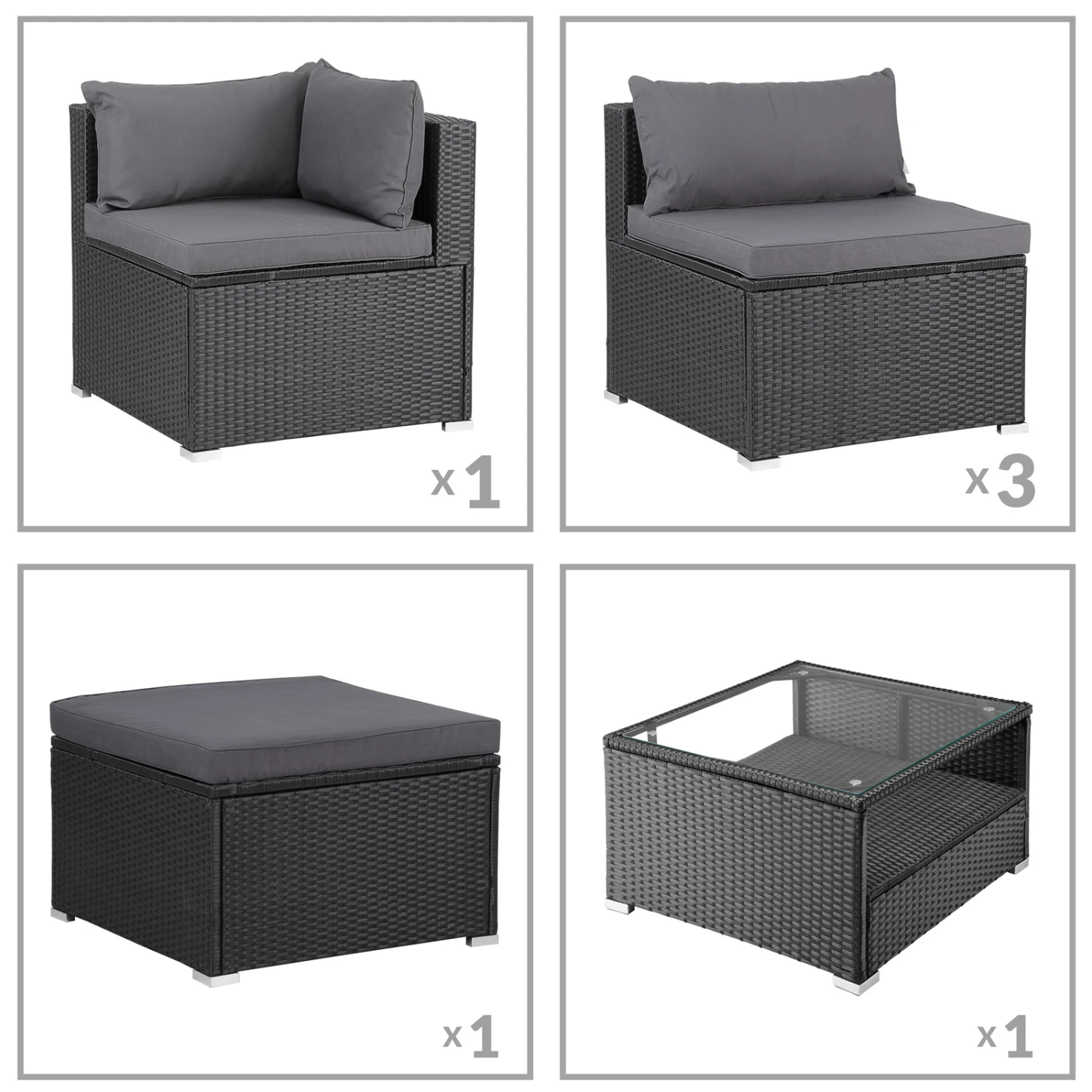 Polyrattan Ecklounge Schwarz/Anthrazit Dicke Rückenpolster 8 Polyrattan Ecklounge Schwarz/Anthrazit Dicke Rückenpolster – Bild 6