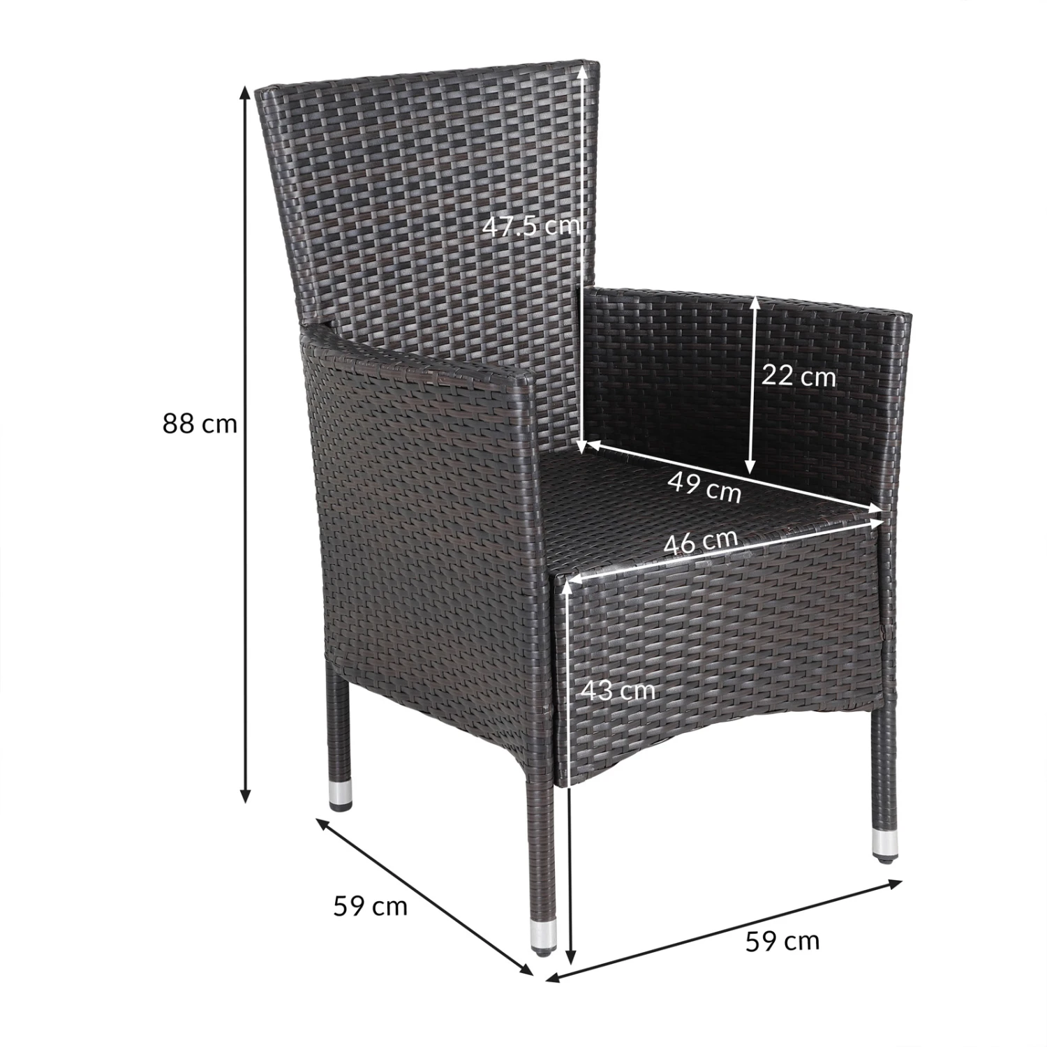 Polyrattan Gartenstuhl 2er-Set Braun/Creme Stapelbar 8 Polyrattan Gartenstuhl 2er-Set Braun/Creme Stapelbar – Bild 6