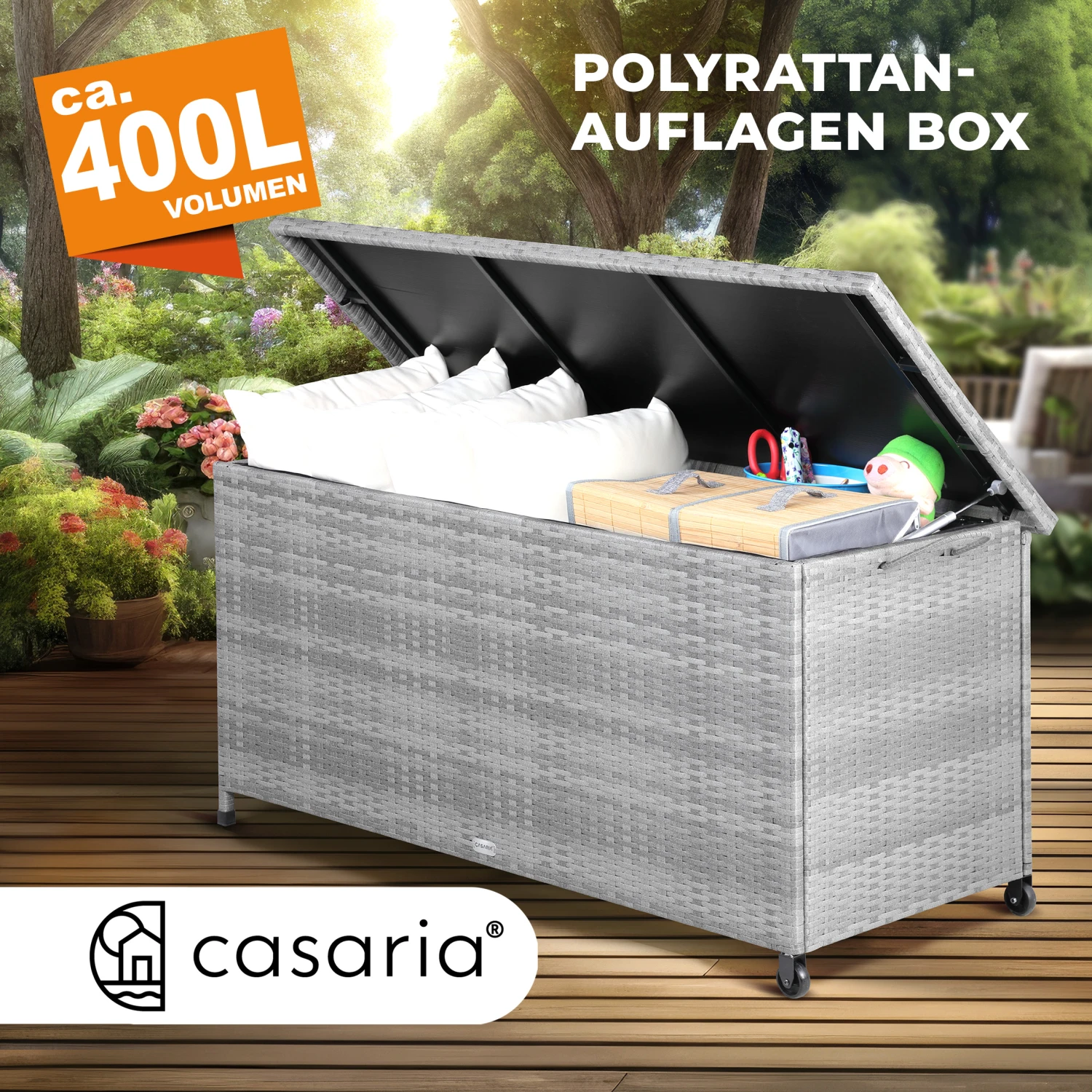 Polyrattan Auflagenbox Grau 122x56x61cm Mit Rollen 11 Polyrattan Auflagenbox Grau 122x56x61cm Mit Rollen – Bild 9
