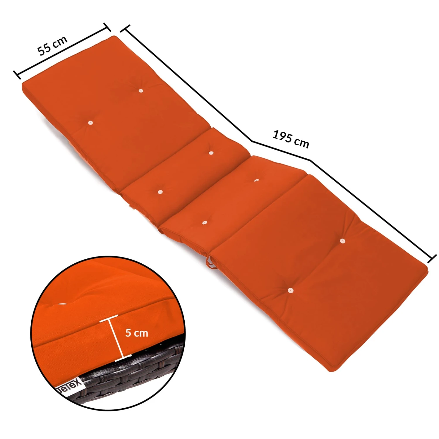 Auflage Sunlounger Orange 195x55x5cm 6 Auflage Sunlounger Orange 195x55x5cm – Bild 4