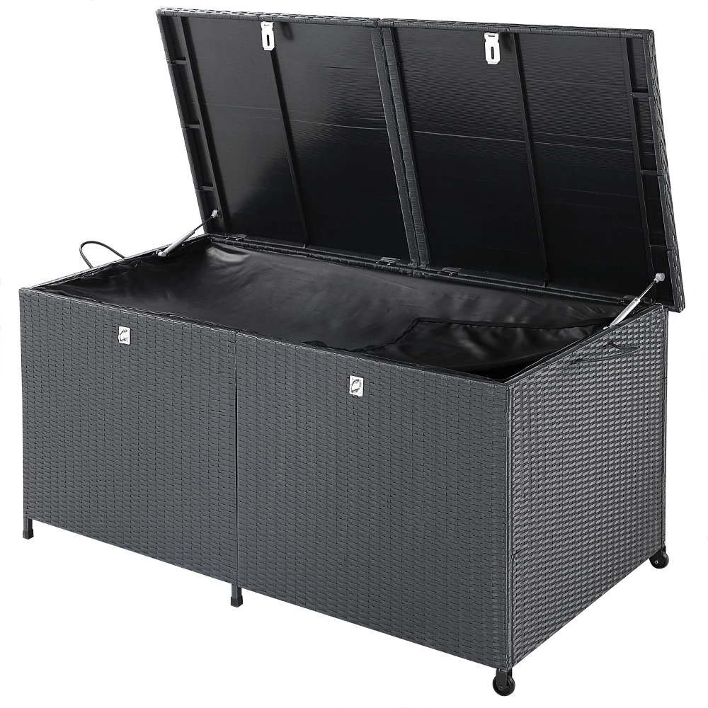 Polyrattan-Auflagenbox Schwarz 150x77x73cm Mit Rollen 12 Polyrattan-Auflagenbox Schwarz 150x77x73cm Mit Rollen – Bild 10