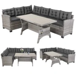 Polyrattan Ecklounge Lissabon Grau/Anthrazit Inkl. Kissen
