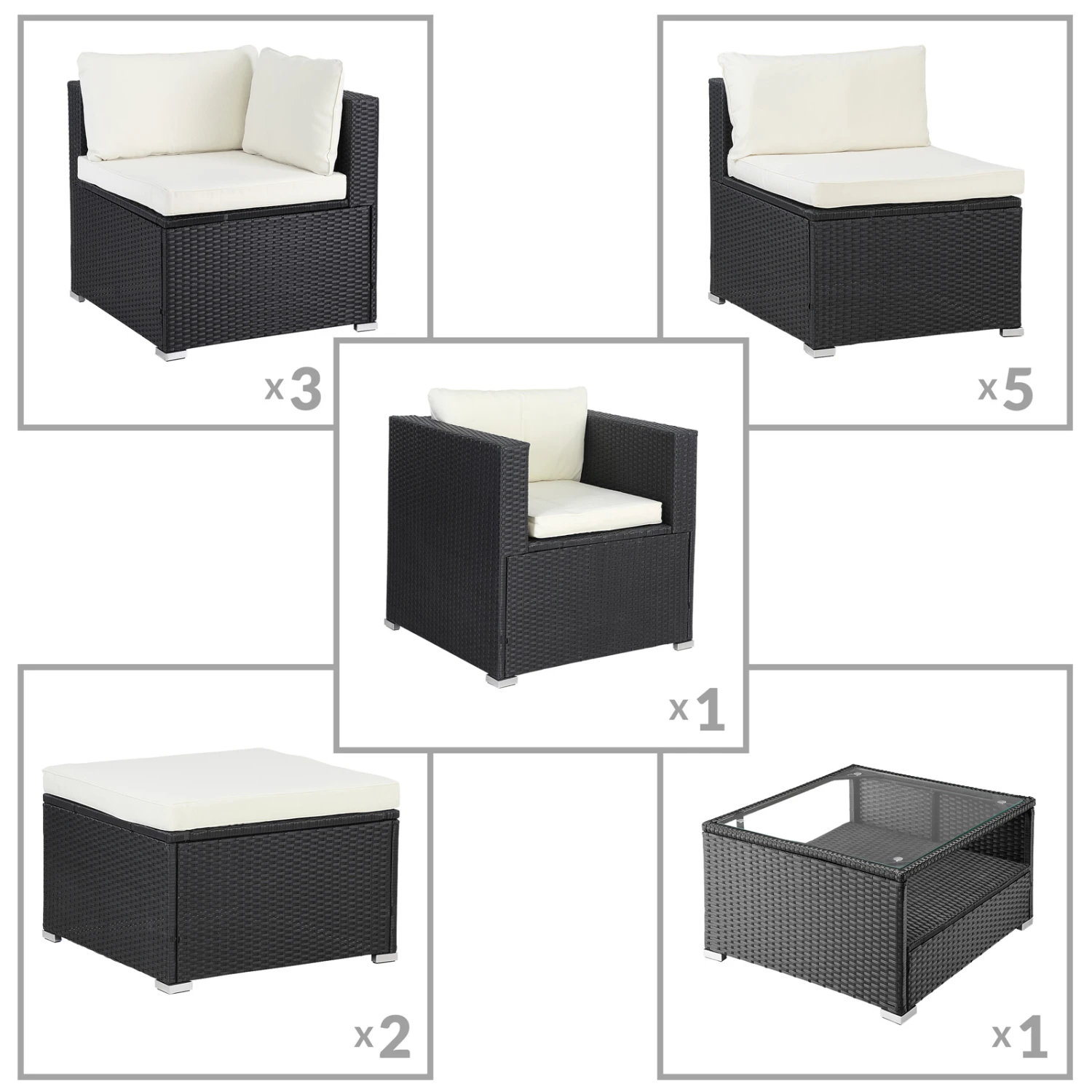 Polyrattan Ecklounge XXXL Schwarz/Creme Inkl. Kissen 8 Polyrattan Ecklounge XXXL Schwarz/Creme Inkl. Kissen – Bild 6