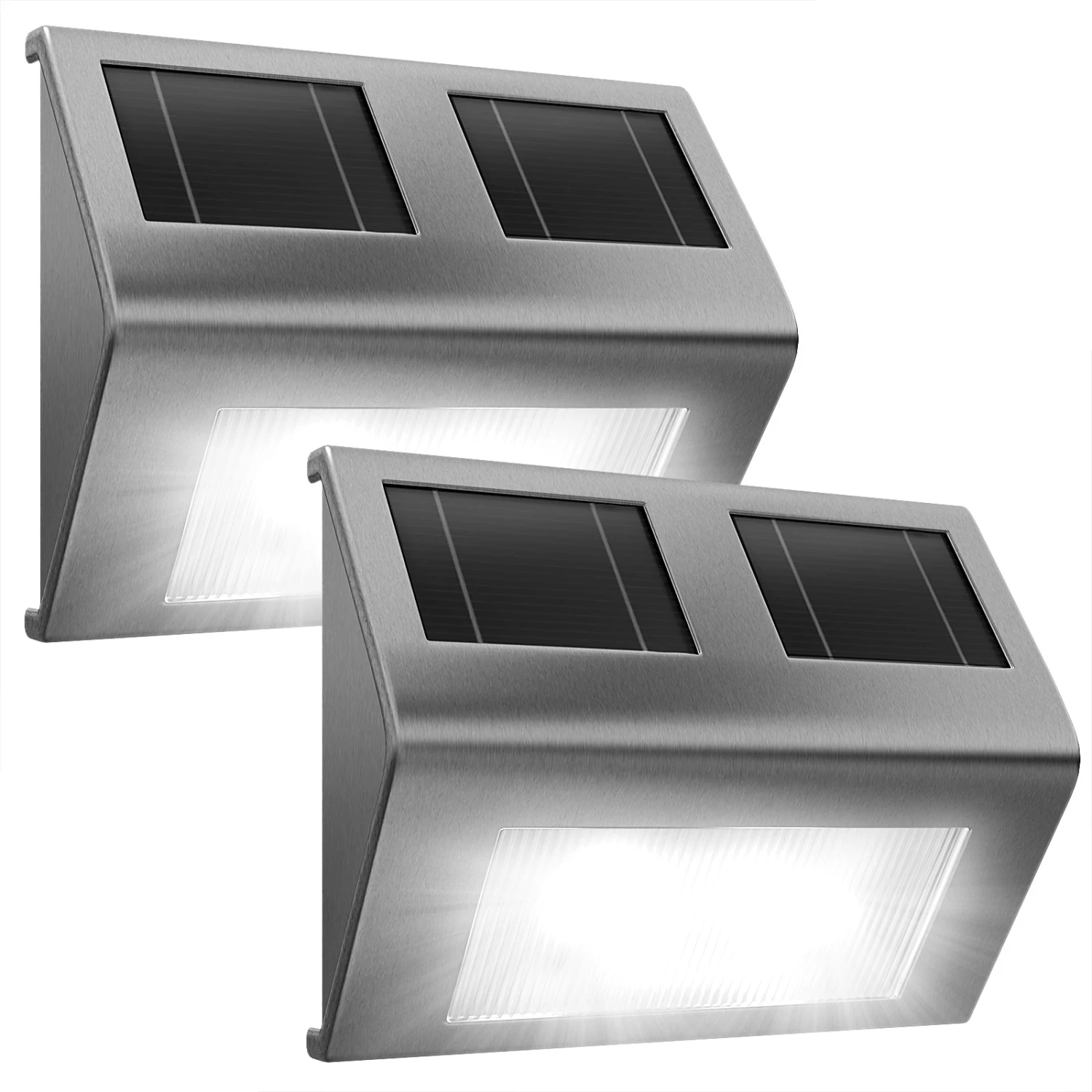 LED Solar-Wandleuchte 2er-Set Edelstahl 6 LED Solar-Wandleuchte 2er-Set Edelstahl – Bild 4