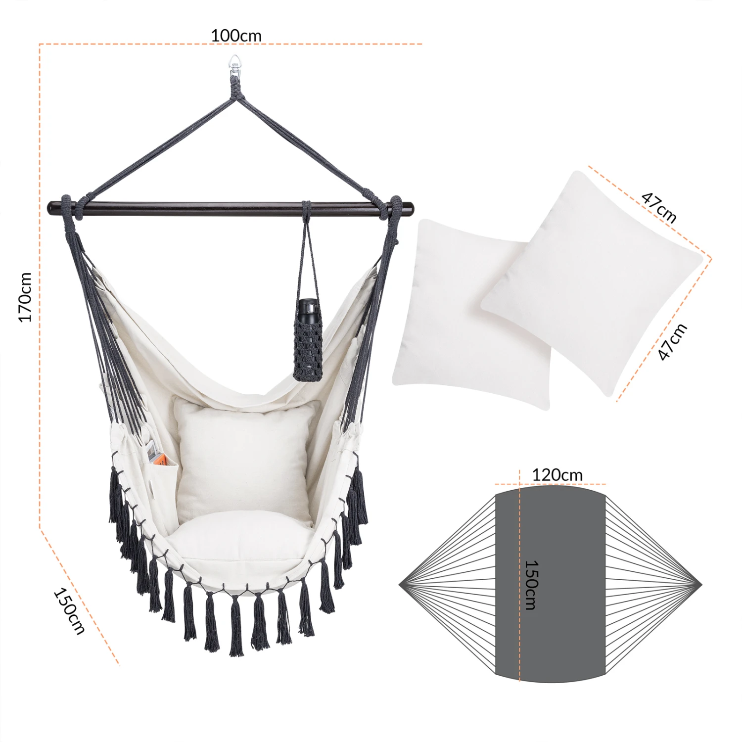 Hängesessel Creme 170x100x150cm 9 Hängesessel Creme 170x100x150cm – Bild 7