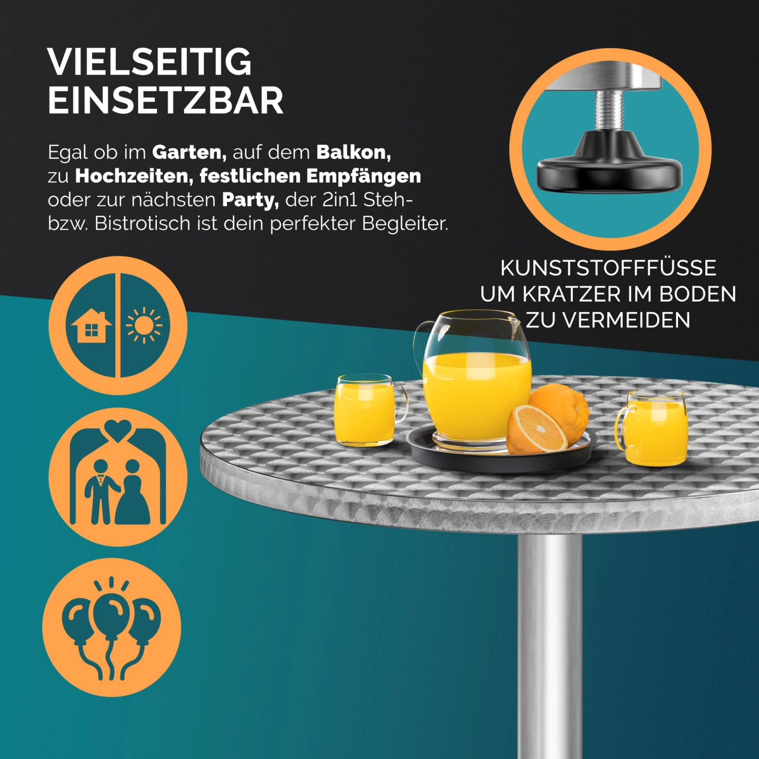 Stehtisch 2er-Set Silber Alu Ø60cm Höhenverstellbar 7 Stehtisch 2er-Set Silber Alu Ø60cm Höhenverstellbar – Bild 5