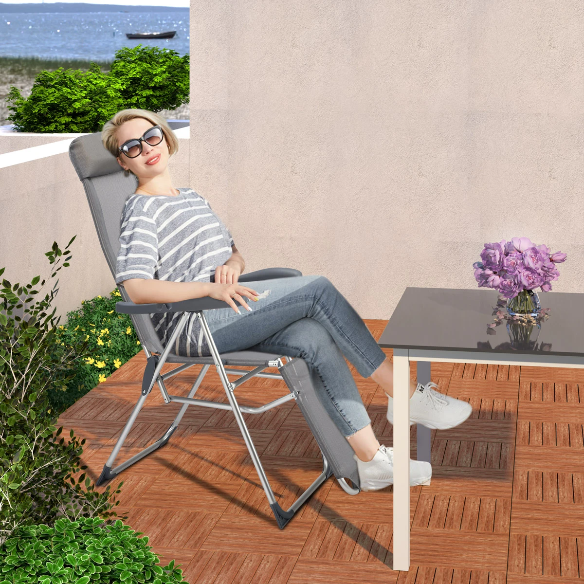 Gartenstuhl Hochlehner 4er-Set Anthrazit Alu 4 Gartenstuhl Hochlehner 4er-Set Anthrazit Alu – Bild 2