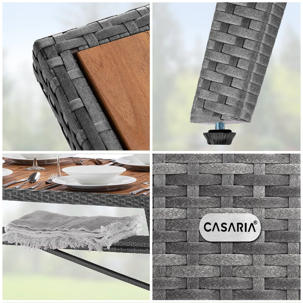 Polyrattan Gartentisch Takeo Grau 190x90x74cm Akazie 8 Polyrattan Gartentisch Takeo Grau 190x90x74cm Akazie – Bild 6