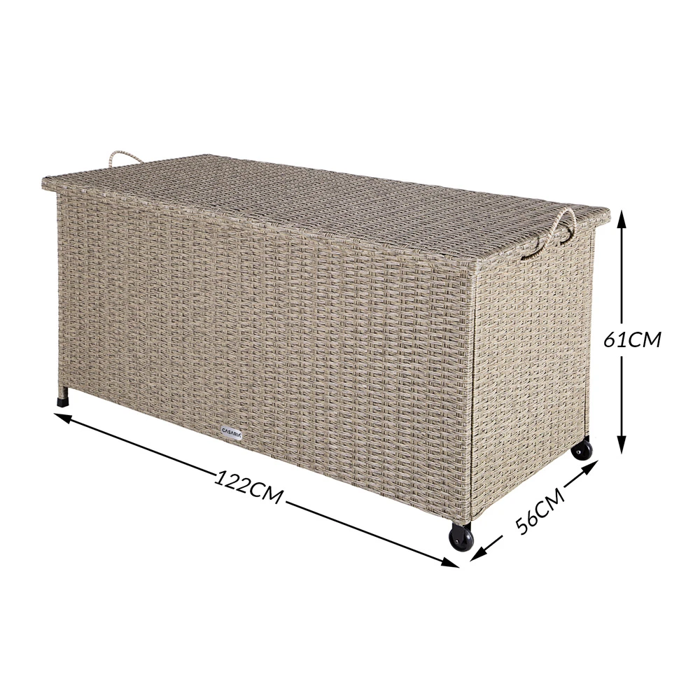 Polyrattan Auflagenbox Creme 122x56x61cm Rollen 4 Polyrattan Auflagenbox Creme 122x56x61cm Rollen – Bild 2