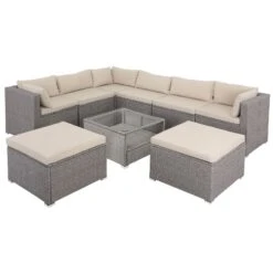 Polyrattan Ecklounge XXL Creme/Beige Inkl. Kissen