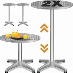 Stehtisch 2er-Set Silber Alu Ø60cm Höhenverstellbar