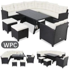Polyrattan Ecklounge Schwarz/Creme Inkl. Kissen