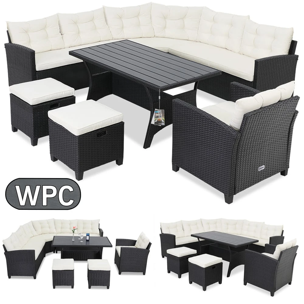 Polyrattan Ecklounge Schwarz/Creme Inkl. Kissen 3 Polyrattan Ecklounge Schwarz/Creme Inkl. Kissen