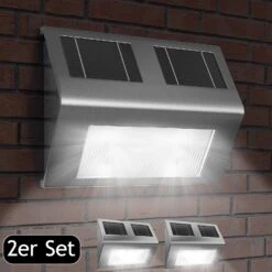 LED Solar-Wandleuchte 2er-Set Edelstahl