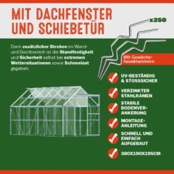 Alu Gewächshaus 380x190x195cm 4 Dachfenster 11 Alu Gewächshaus 380x190x195cm 4 Dachfenster -Gartenmöbel Geschäft 474b557688e3426bbaf1e6aecac1cba5 03 991469 on dts web low de 1