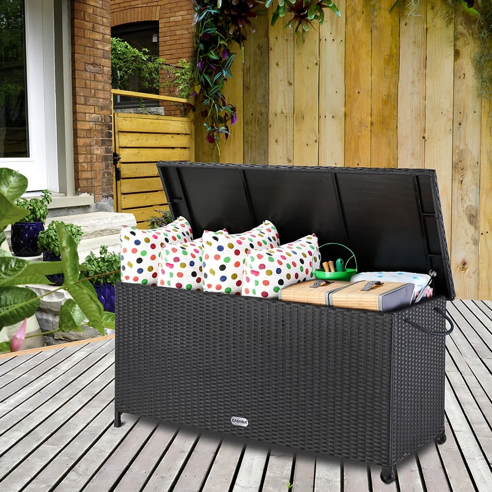 Polyrattan Auflagenbox Schwarz 122x56x61cm Griffe 3 Polyrattan Auflagenbox Schwarz 122x56x61cm Griffe