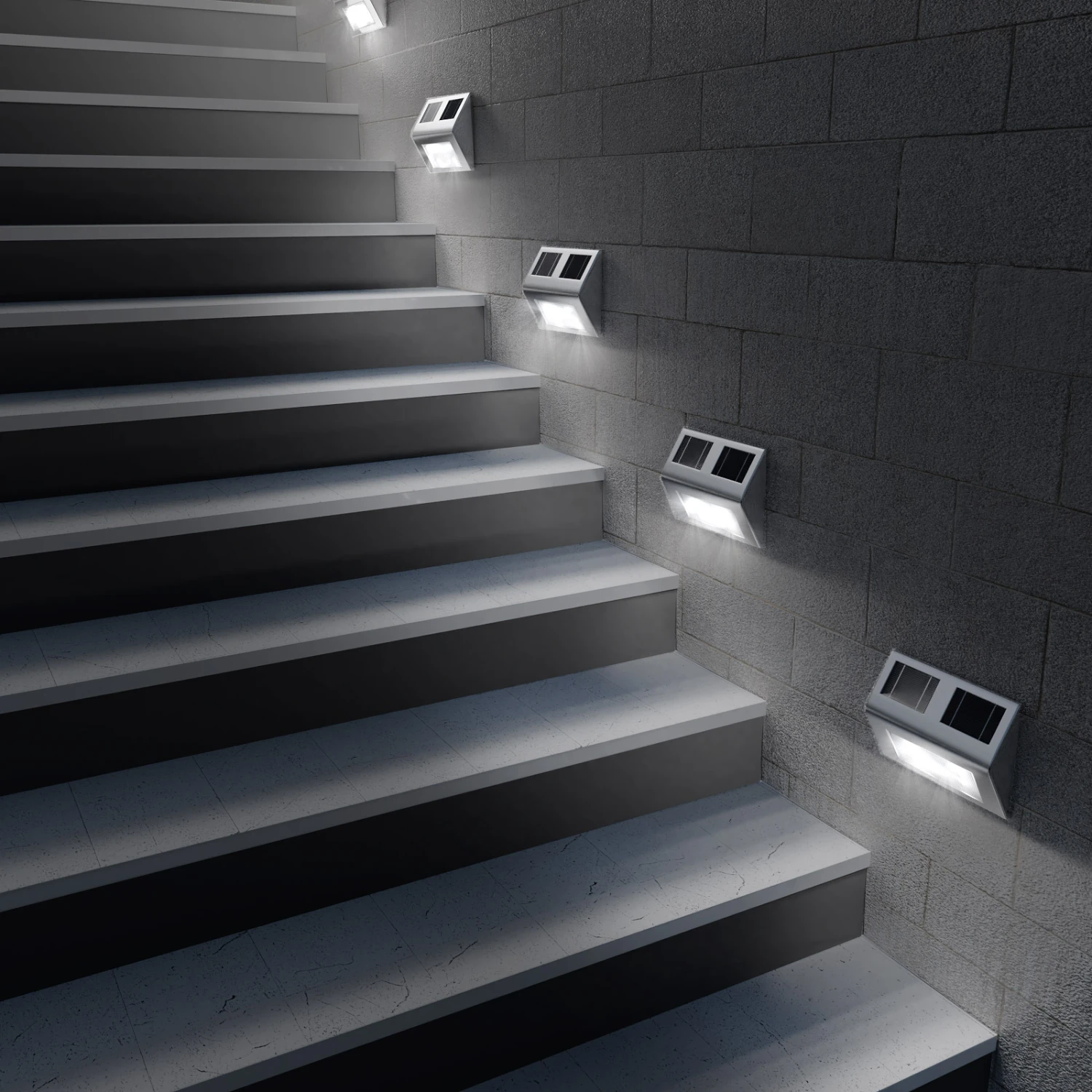 LED Solar-Wandleuchte 2er-Set Edelstahl 8 LED Solar-Wandleuchte 2er-Set Edelstahl – Bild 6