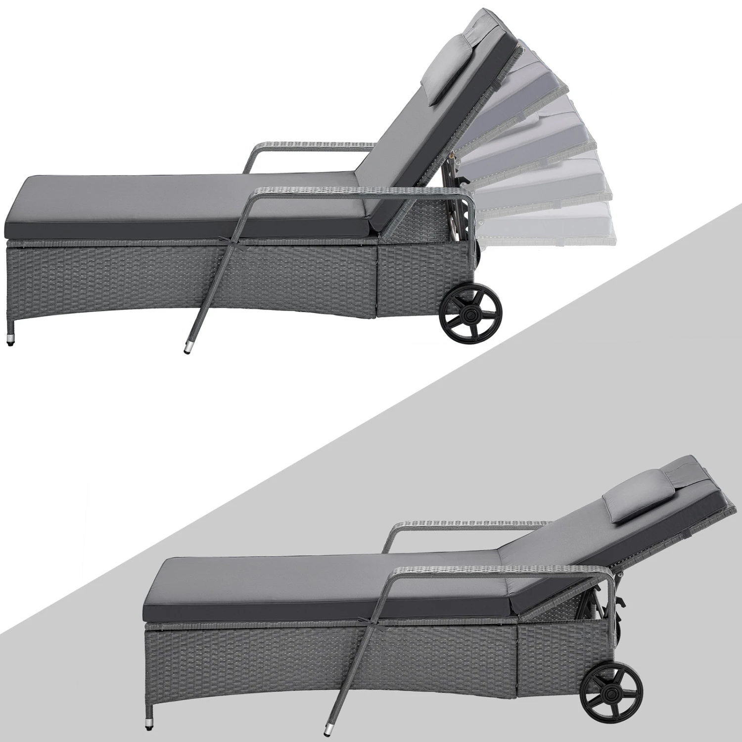 Polyrattan Sonnenliege Grau/Anthrazit 193x90x43cm 5 Polyrattan Sonnenliege Grau/Anthrazit 193x90x43cm – Bild 3