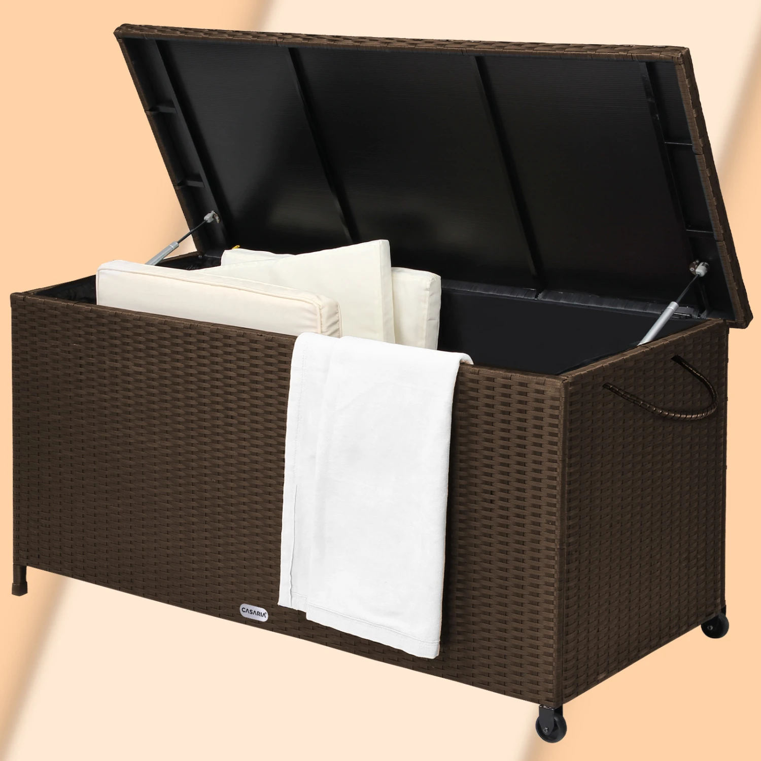 Polyrattan Auflagenbox Braun 122x56x61cm Rollen 16 Polyrattan Auflagenbox Braun 122x56x61cm Rollen – Bild 14