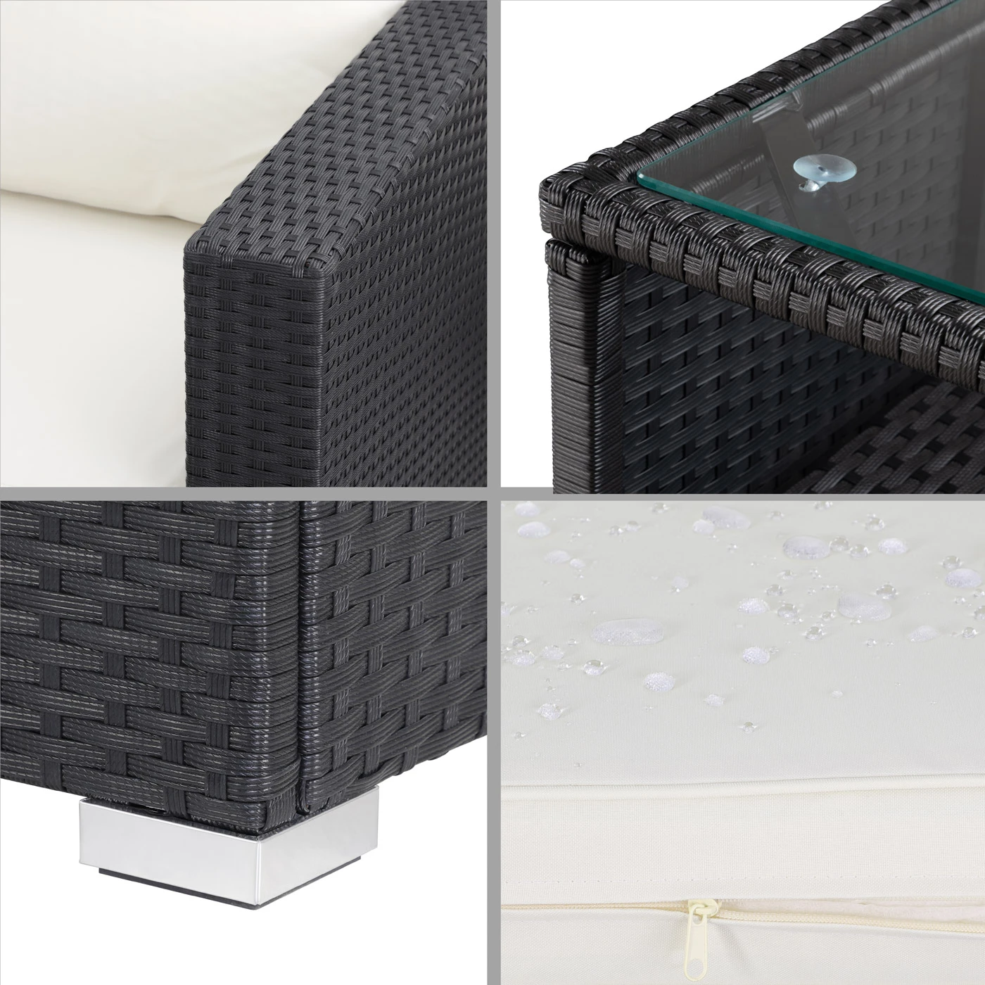 Polyrattan Ecklounge XXL Schwarz/Creme Inkl. Kissen 8 Polyrattan Ecklounge XXL Schwarz/Creme Inkl. Kissen – Bild 6