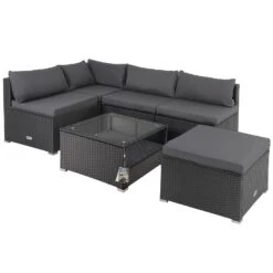Polyrattan Ecklounge Schwarz/Anthrazit Dicke Rückenpolster