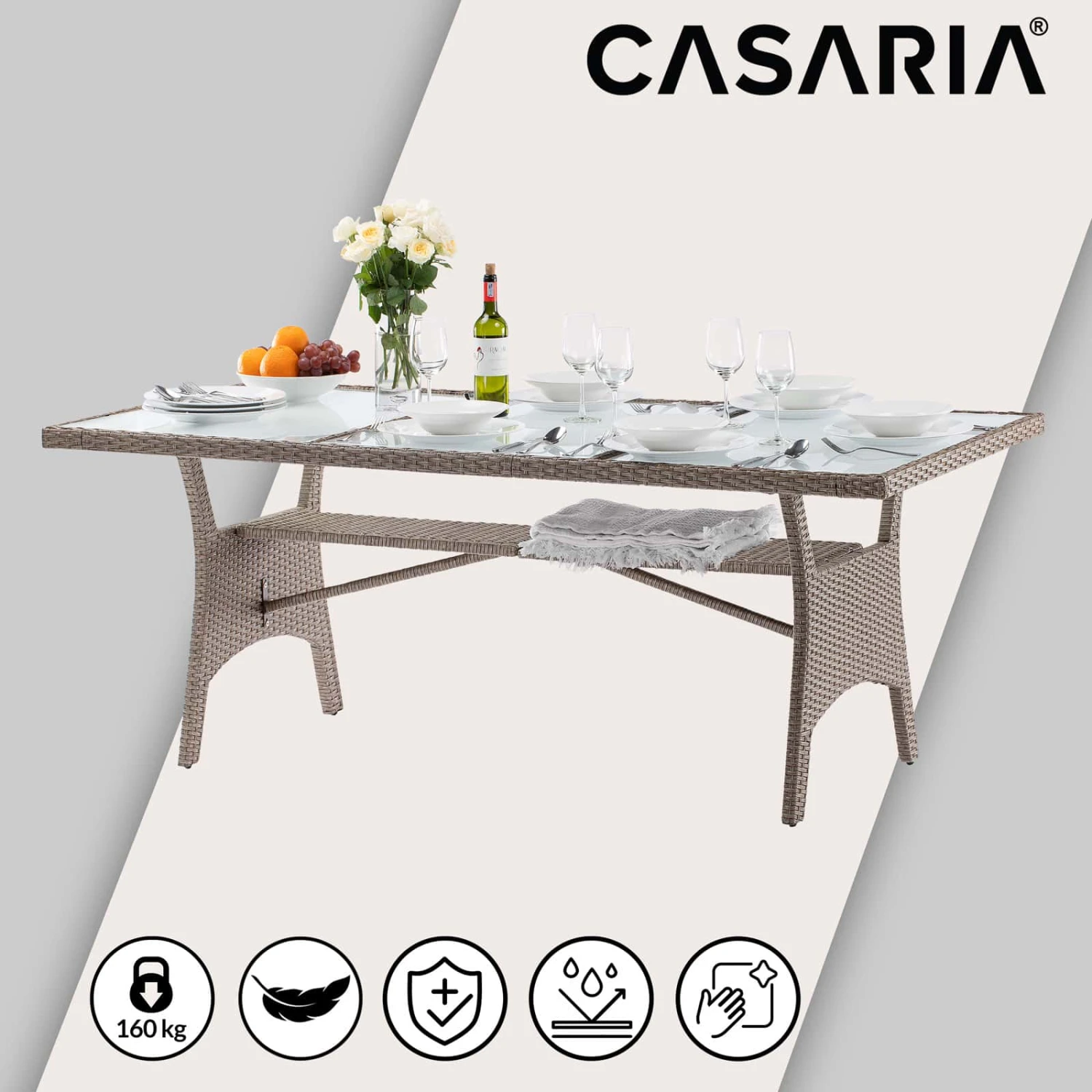 Polyrattan Gartentisch Takeo Creme 190x90x74cm Glas 7 Polyrattan Gartentisch Takeo Creme 190x90x74cm Glas – Bild 5