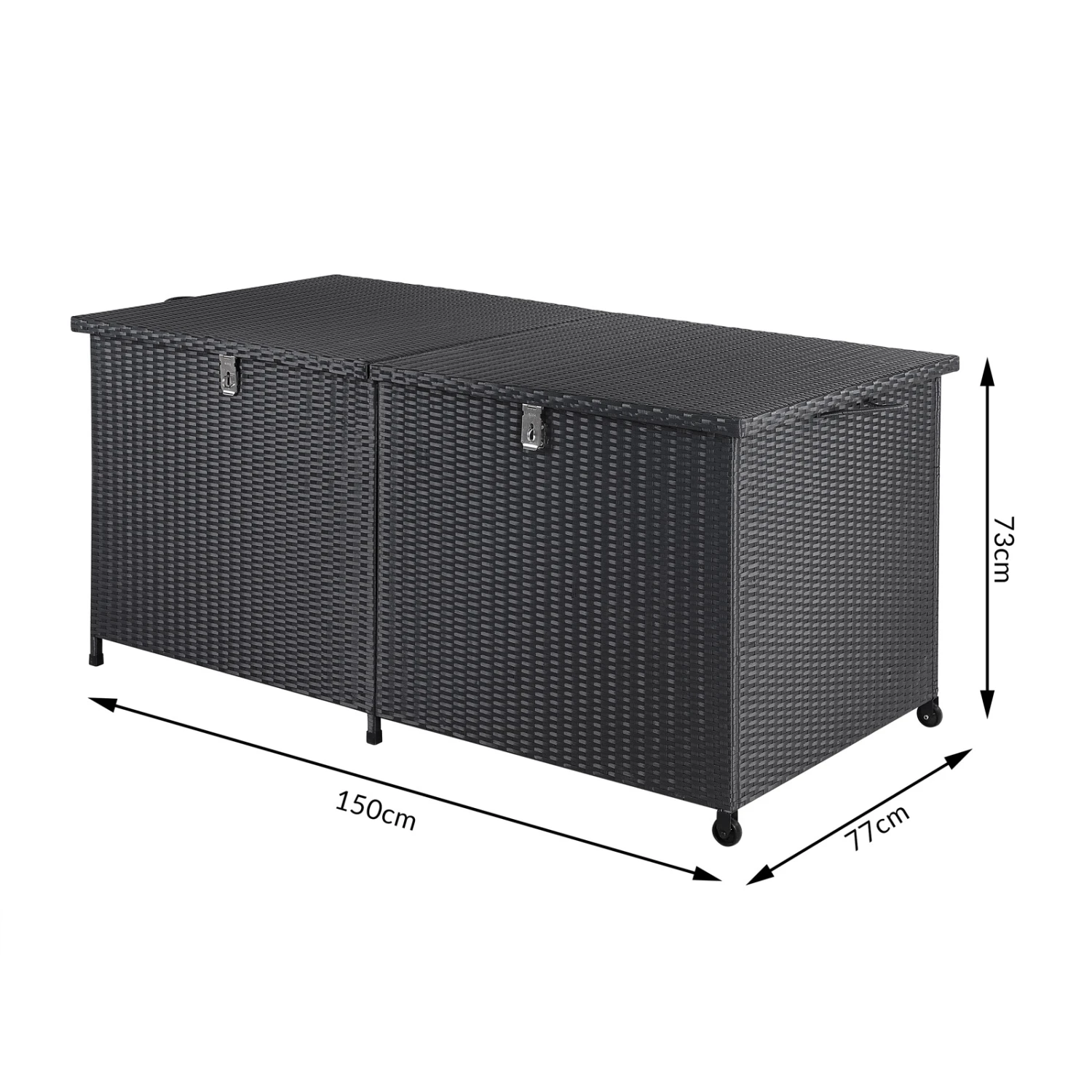 Polyrattan-Auflagenbox Schwarz 150x77x73cm Mit Rollen 21 Polyrattan-Auflagenbox Schwarz 150x77x73cm Mit Rollen – Bild 19
