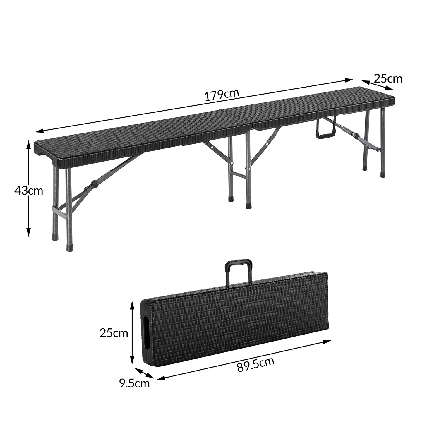 Rattanbänke Malmö 2er-Set Schwarz 180cm 10 Rattanbänke Malmö 2er-Set Schwarz 180cm – Bild 8