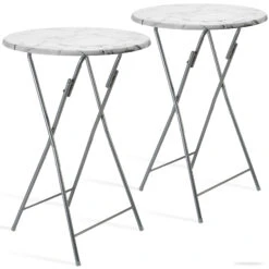 Stehtisch 2er-Set Weiß Marmoroptik Ø60cm Klappbar