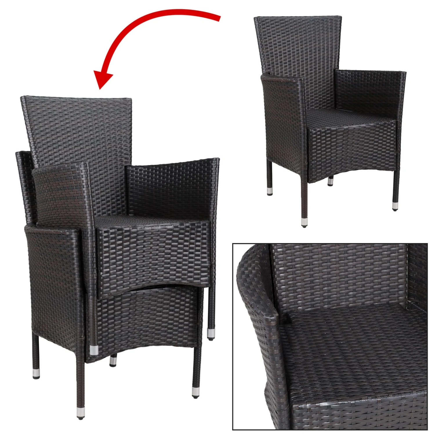 Polyrattan Gartenstuhl 2er-Set Braun/Creme Stapelbar 11 Polyrattan Gartenstuhl 2er-Set Braun/Creme Stapelbar – Bild 9