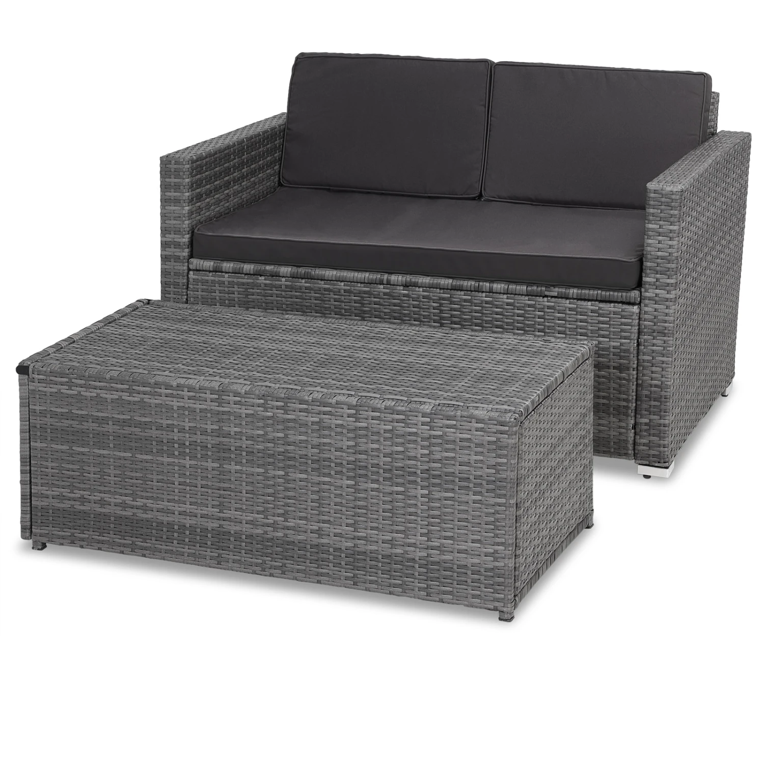 Polyrattan Zweisitzer-Sofa Grau Mit Ottomane 11 Polyrattan Zweisitzer-Sofa Grau Mit Ottomane – Bild 9