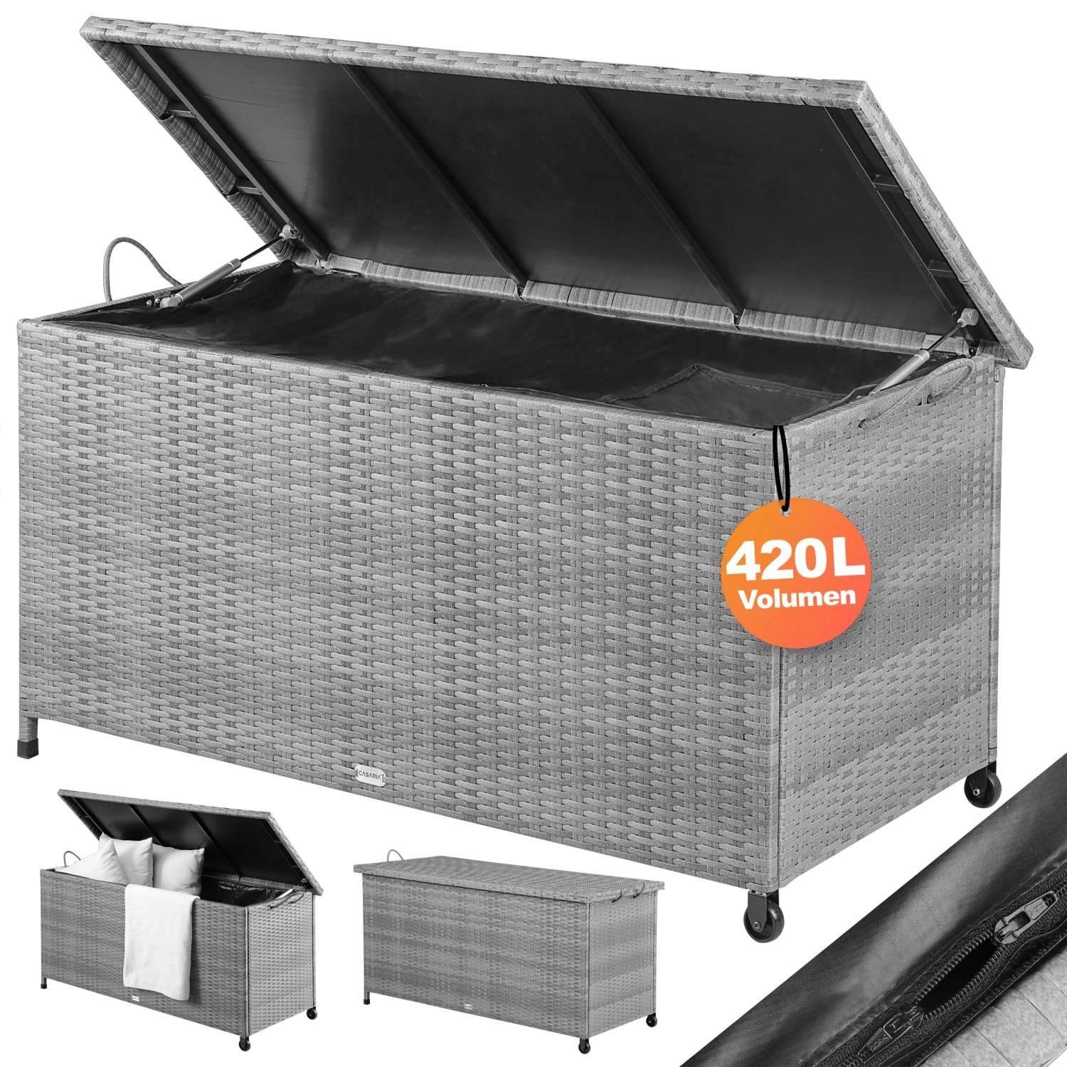 Polyrattan Auflagenbox Grau 122x56x61cm Mit Rollen 10 Polyrattan Auflagenbox Grau 122x56x61cm Mit Rollen – Bild 8