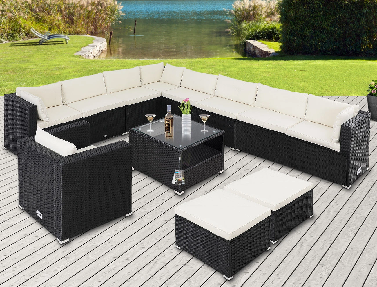 Polyrattan Ecklounge XXXL Schwarz/Creme Inkl. Kissen 4 Polyrattan Ecklounge XXXL Schwarz/Creme Inkl. Kissen – Bild 2