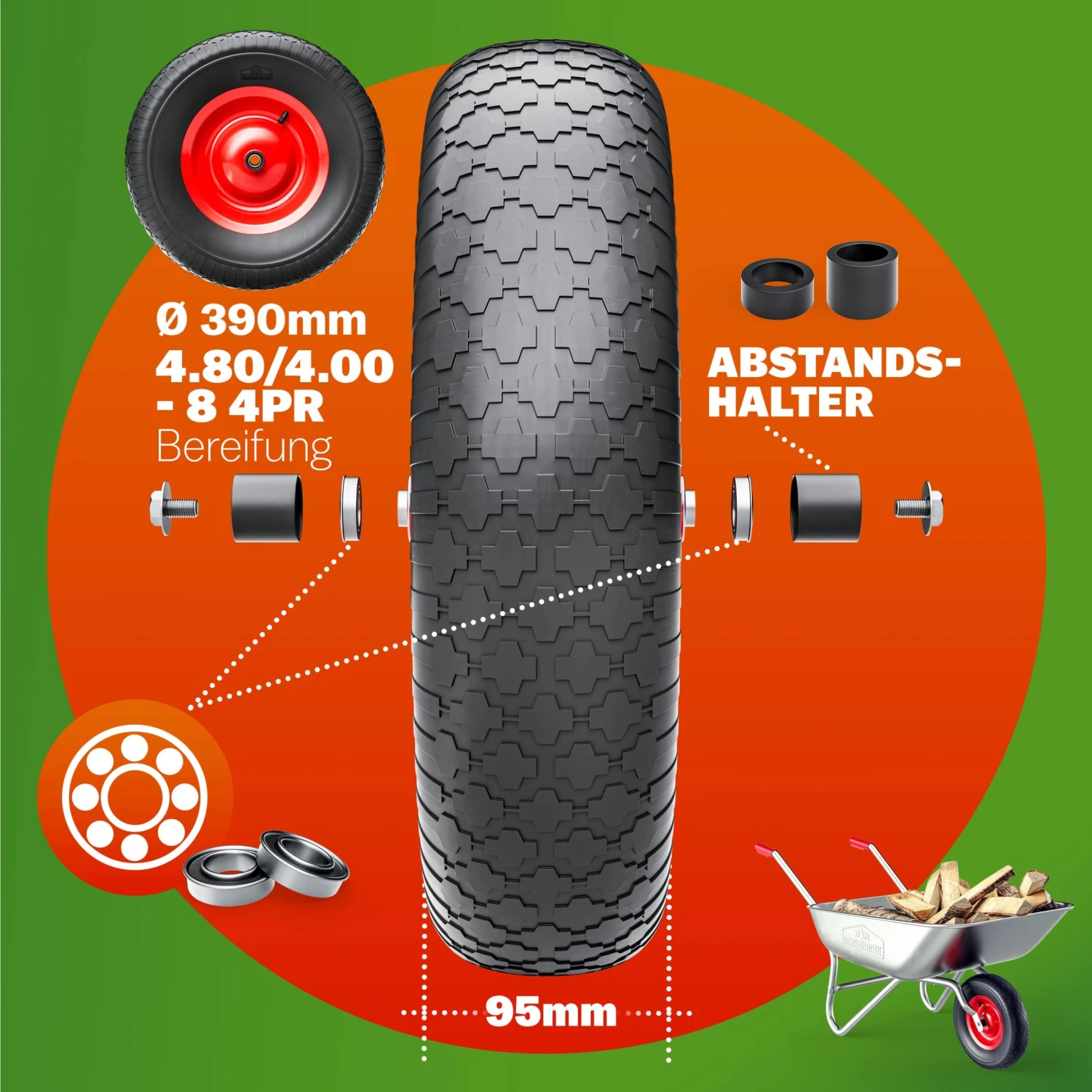 Schubkarrenrad Schwarz Luftbereift Inkl. Achse 10 Schubkarrenrad Schwarz Luftbereift Inkl. Achse – Bild 8