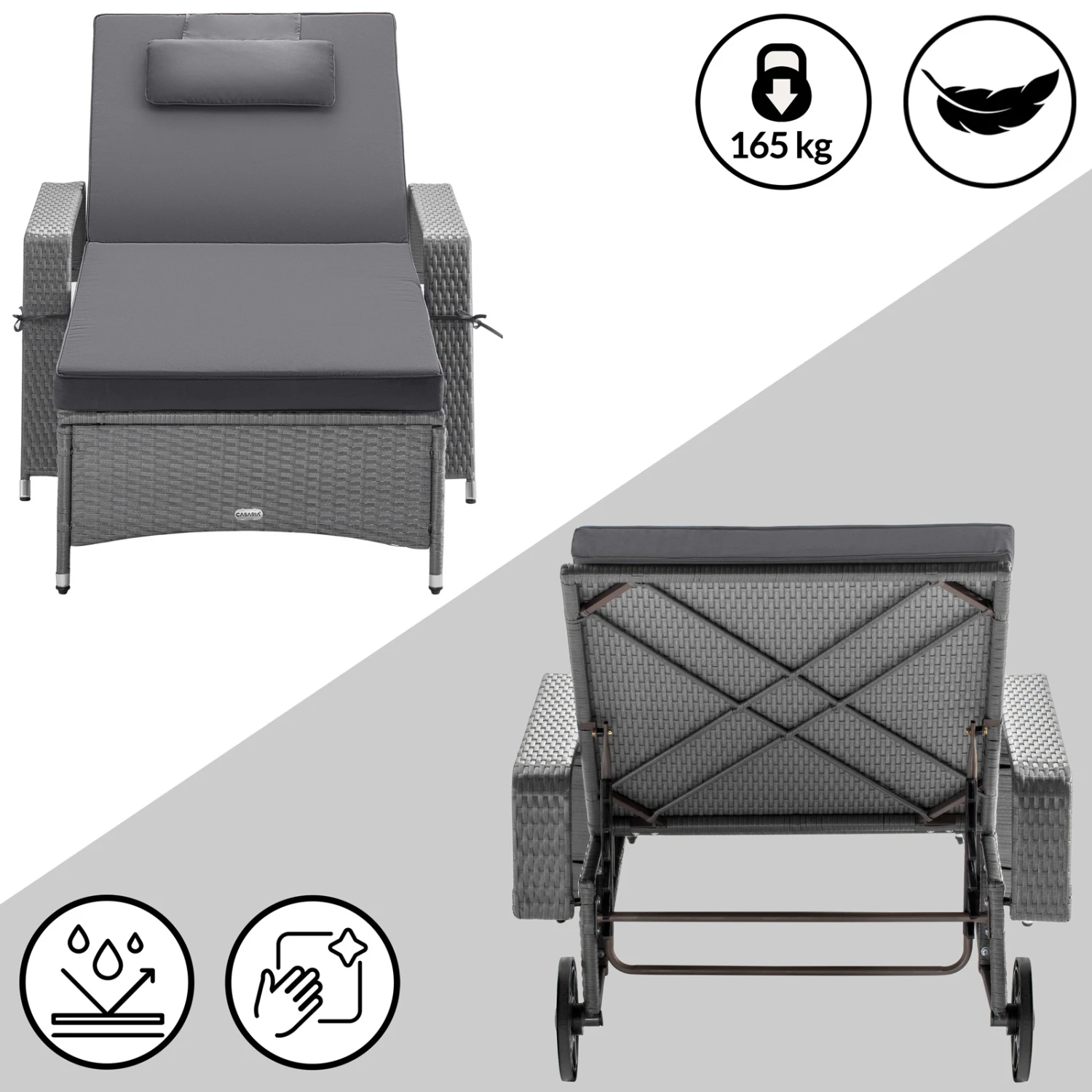 Polyrattan Sonnenliege Grau/Anthrazit 193x90x43cm 11 Polyrattan Sonnenliege Grau/Anthrazit 193x90x43cm – Bild 9