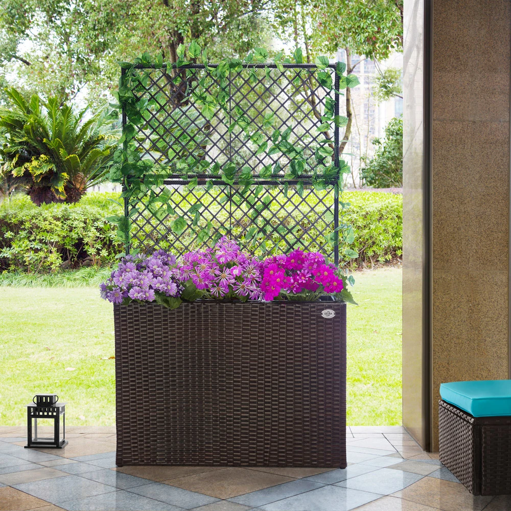 Polyrattan Blumenkasten Mit Rankgitter Braun 5 Polyrattan Blumenkasten Mit Rankgitter Braun – Bild 3