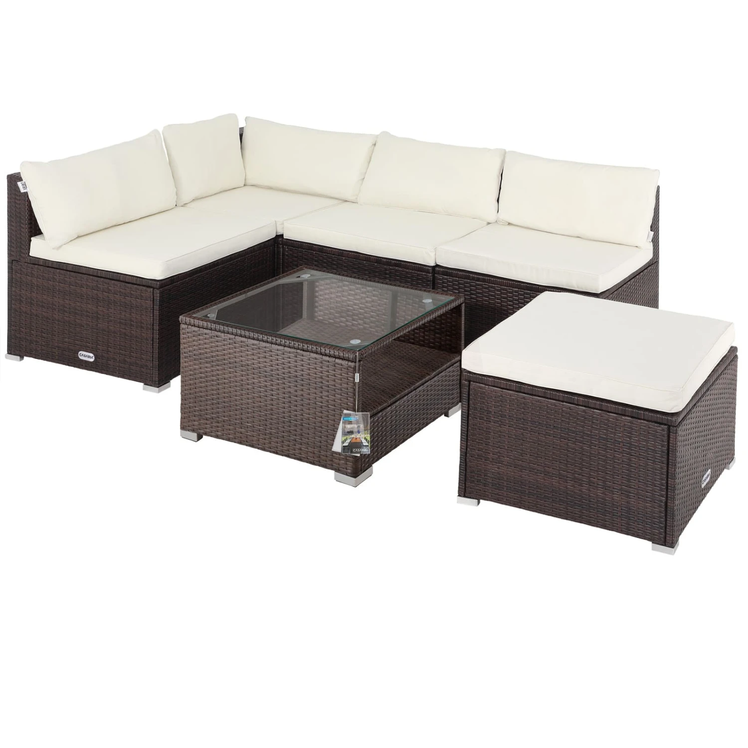 Polyrattan Ecklounge Braun/Creme Dicke Rückenpolster 3 Polyrattan Ecklounge Braun/Creme Dicke Rückenpolster