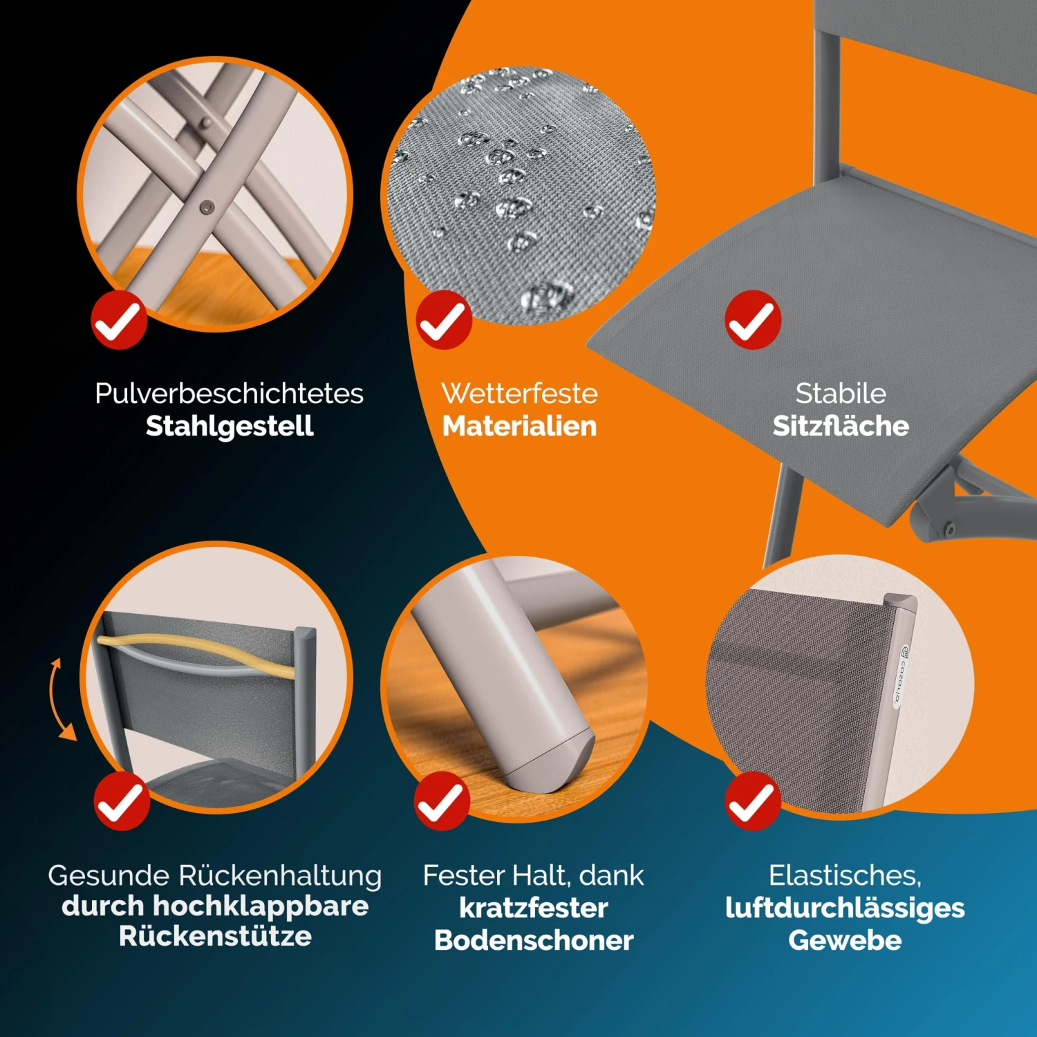 Sitzgruppe Garten 4-tlg. Grau Metall Klappbar 7 Sitzgruppe Garten 4-tlg. Grau Metall Klappbar – Bild 5