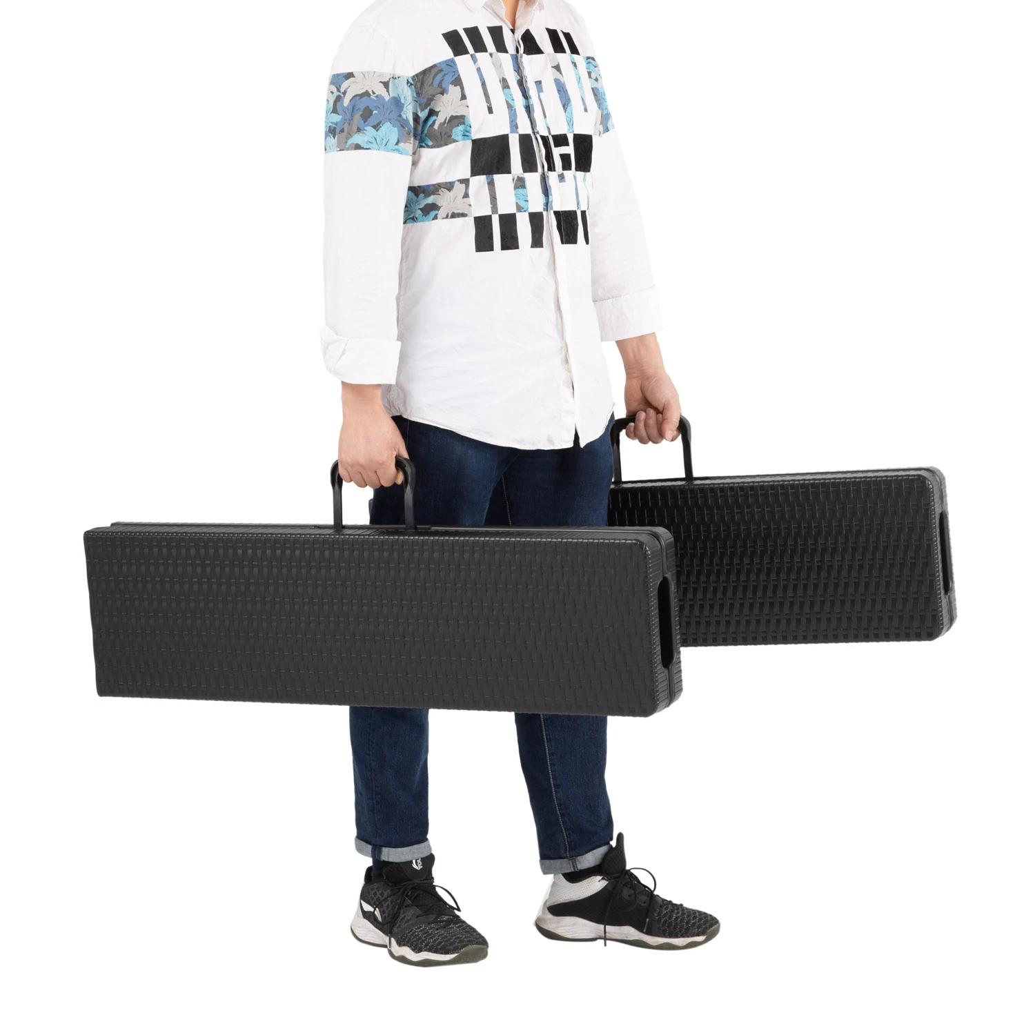 Rattanbänke Malmö 2er-Set Schwarz 180cm 5 Rattanbänke Malmö 2er-Set Schwarz 180cm – Bild 3