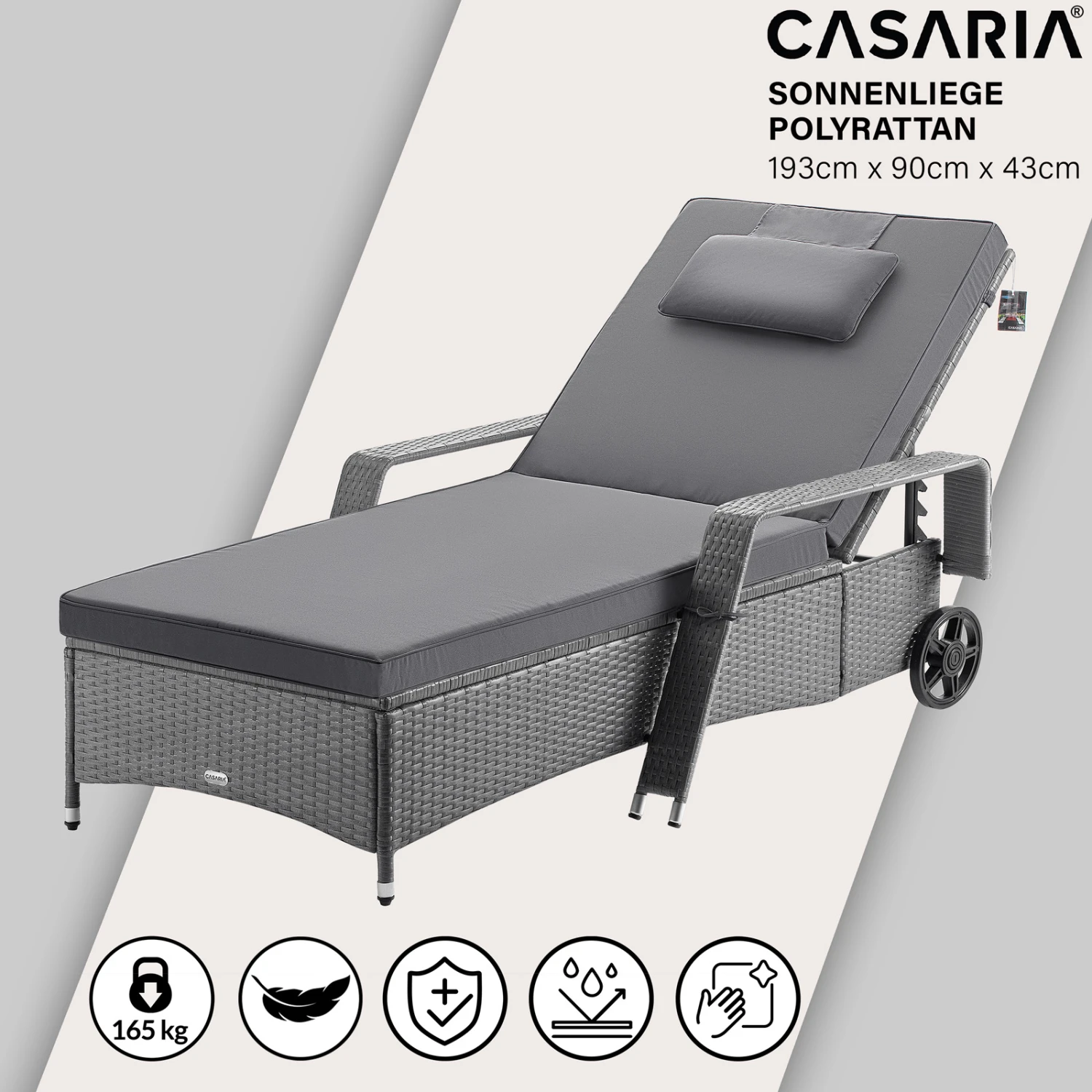 Polyrattan Sonnenliege Grau/Anthrazit 193x90x43cm 3 Polyrattan Sonnenliege Grau/Anthrazit 193x90x43cm