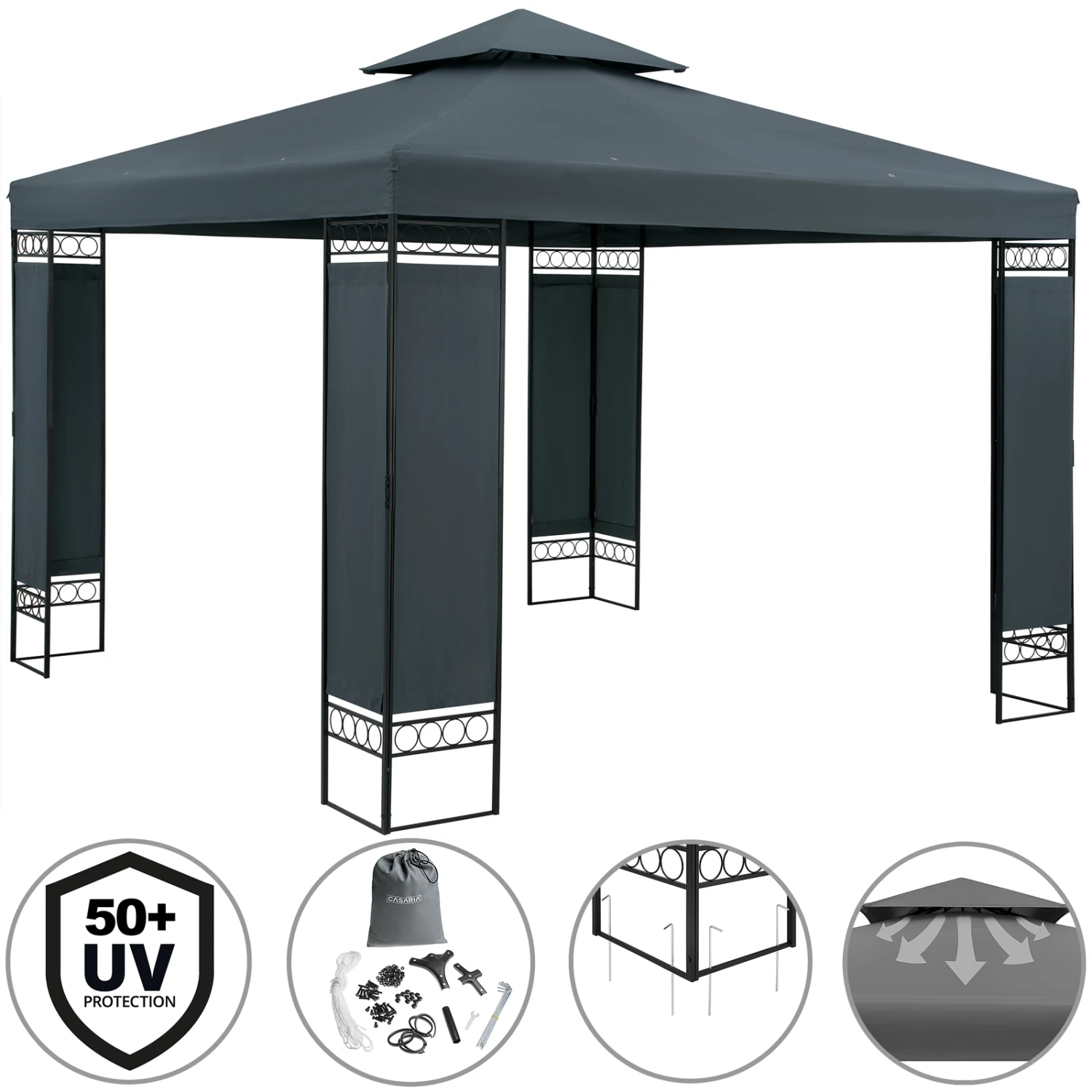 Pavillon Lorca Anthrazit 3x3m 10 Pavillon Lorca Anthrazit 3x3m – Bild 8