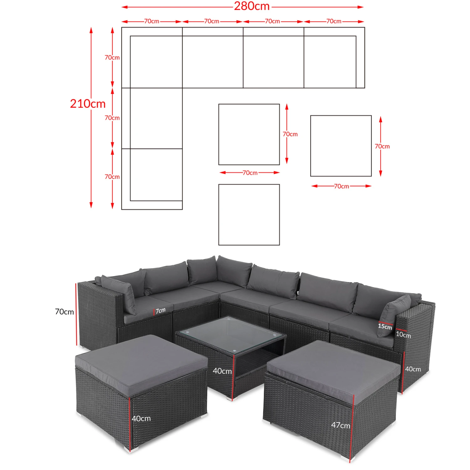 Polyrattan Ecklounge XXL Schwarz/Anthrazit Inkl. Kissen 9 Polyrattan Ecklounge XXL Schwarz/Anthrazit Inkl. Kissen – Bild 7