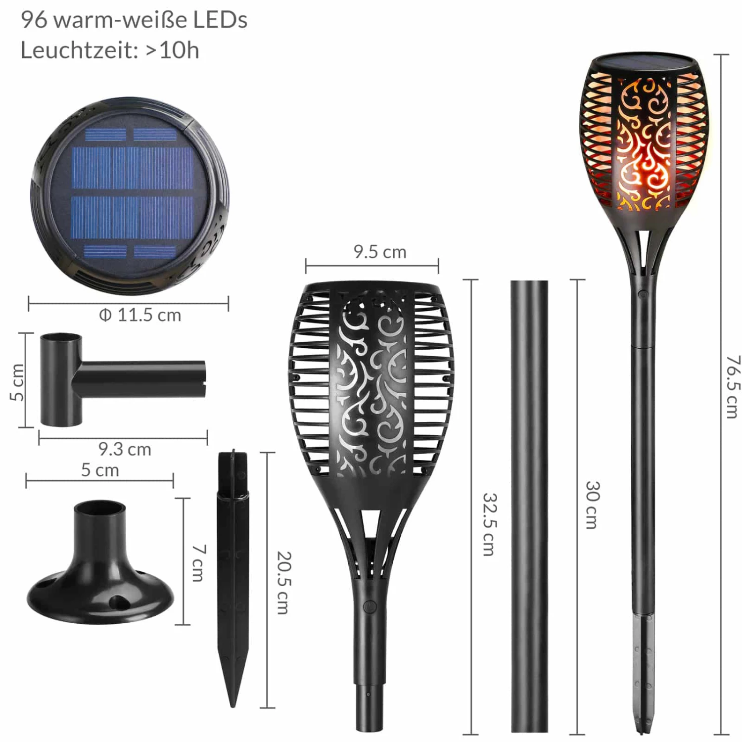 LED Solar-Gartenfackel 2er-Set Flammenlicht 8 LED Solar-Gartenfackel 2er-Set Flammenlicht – Bild 6