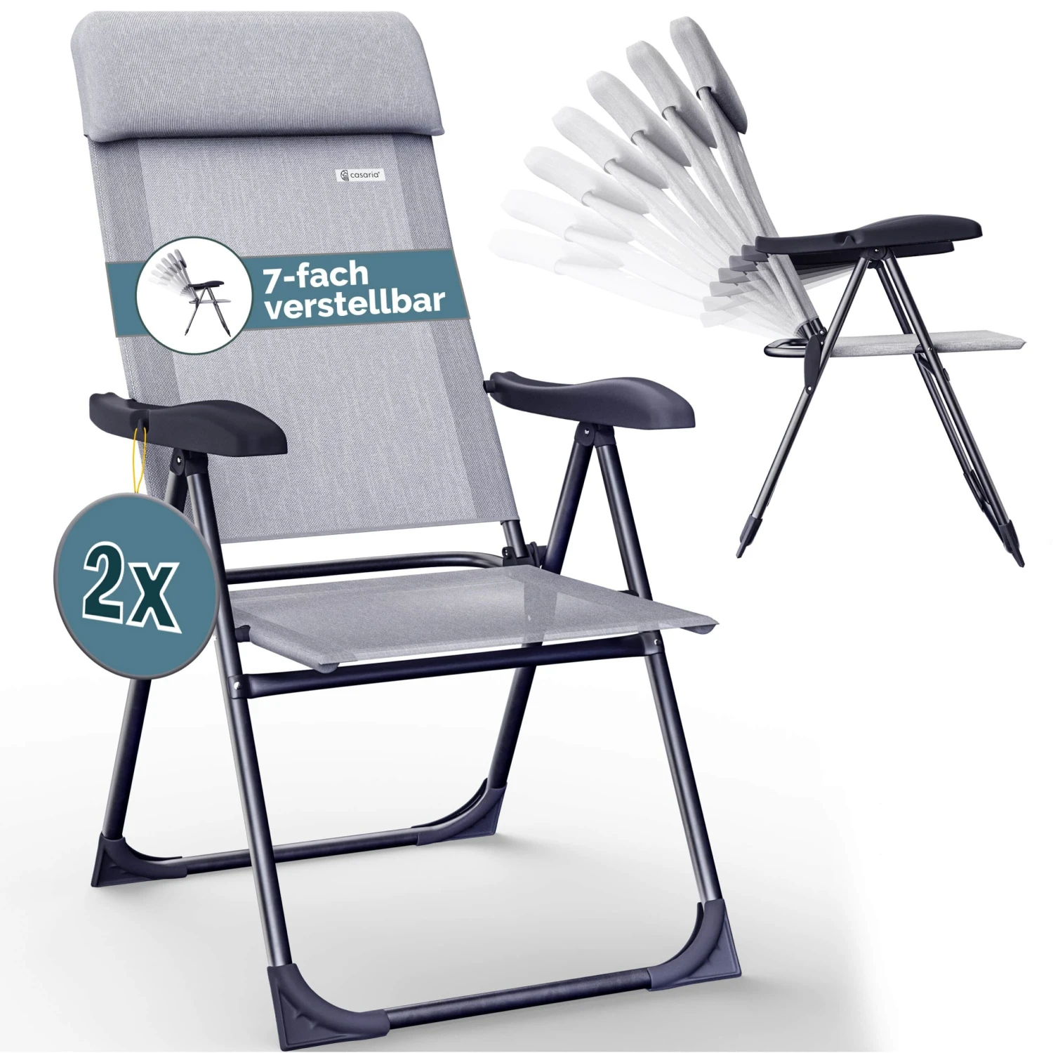 Gartenstuhl 2er-Set Grau Meliert Alu Klappbar 8 Gartenstuhl 2er-Set Grau Meliert Alu Klappbar – Bild 6