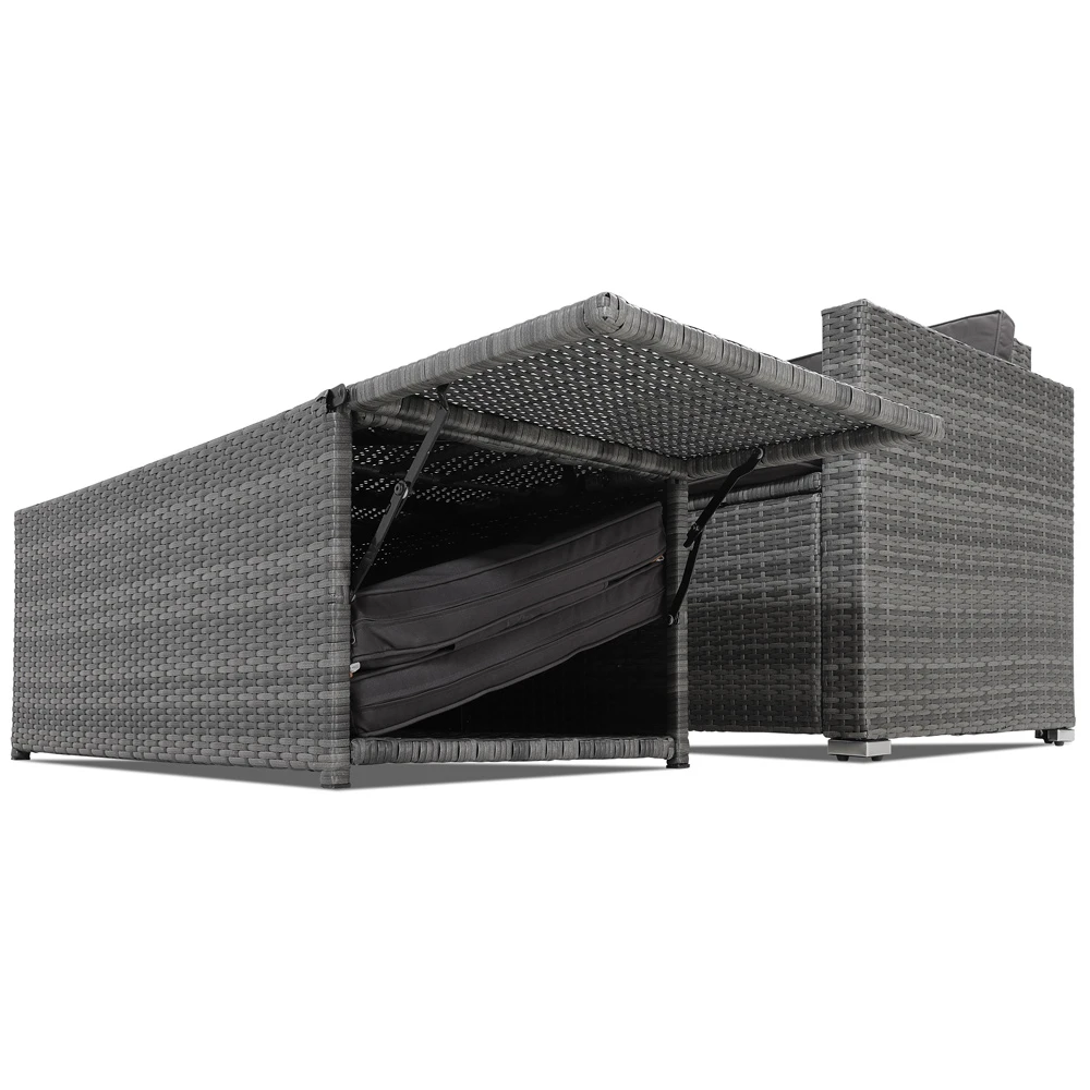 Polyrattan Zweisitzer-Sofa Grau Mit Ottomane 4 Polyrattan Zweisitzer-Sofa Grau Mit Ottomane – Bild 2